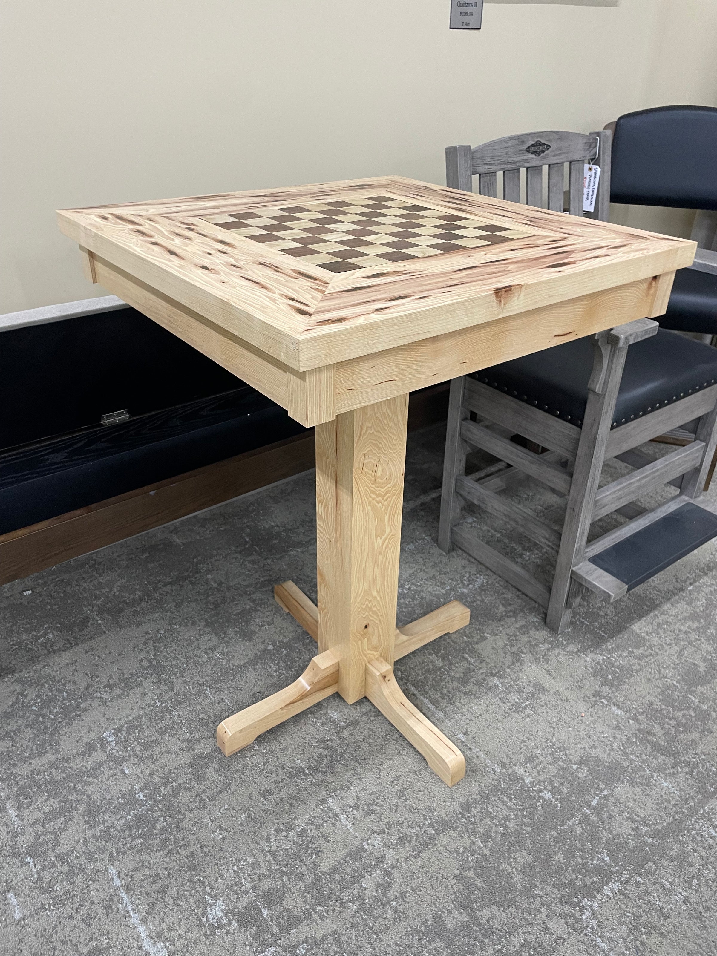 Hand-Made in Hanover County Bark Inclusion Checkerboard Pub Table w/ Cedar Drawers