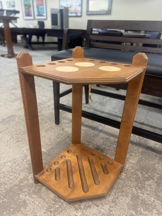 Corner Cue Rack-Oak With Coasters
