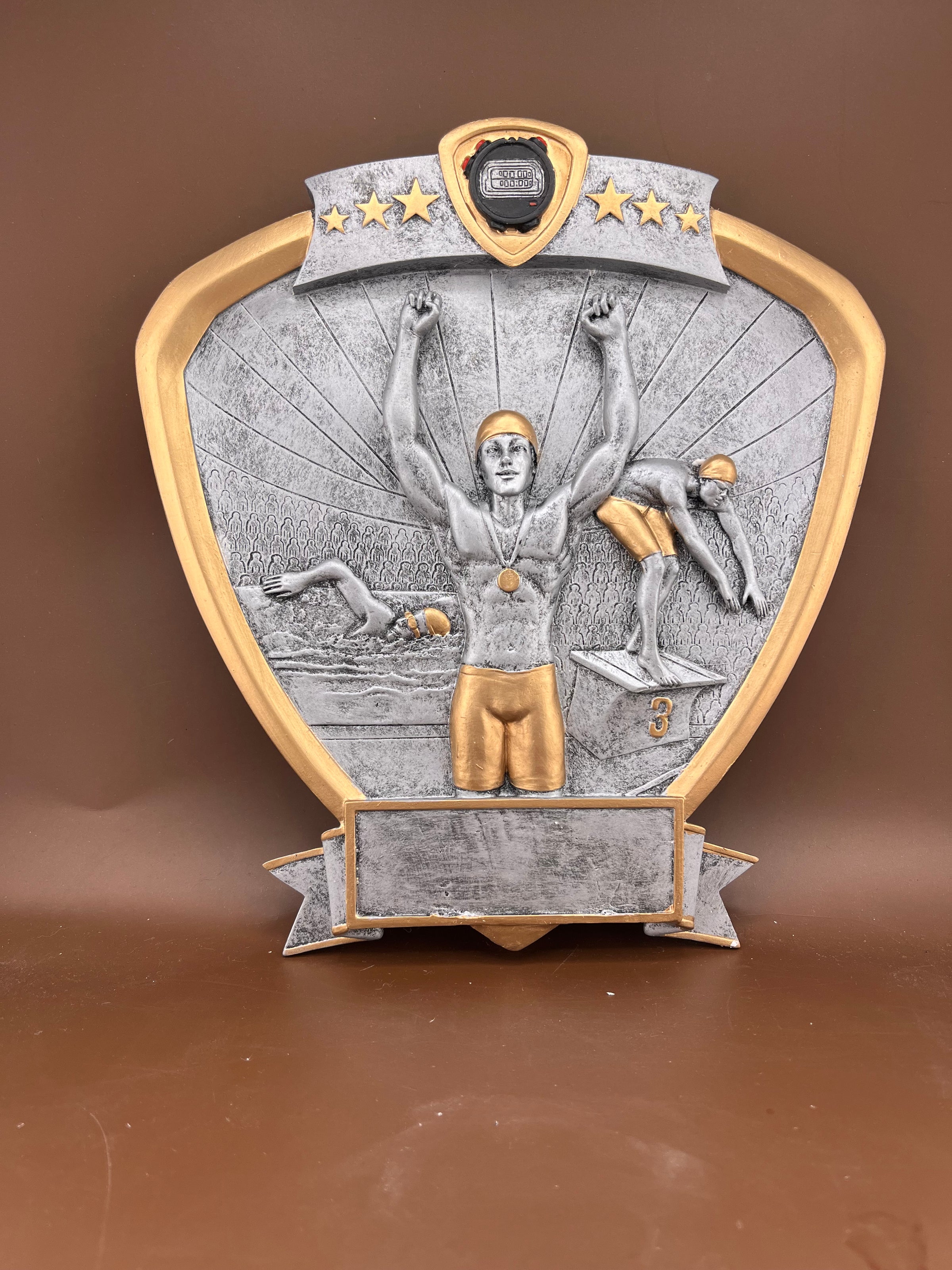 Male Swimmer 8" Shield Resin Trophy - view 3