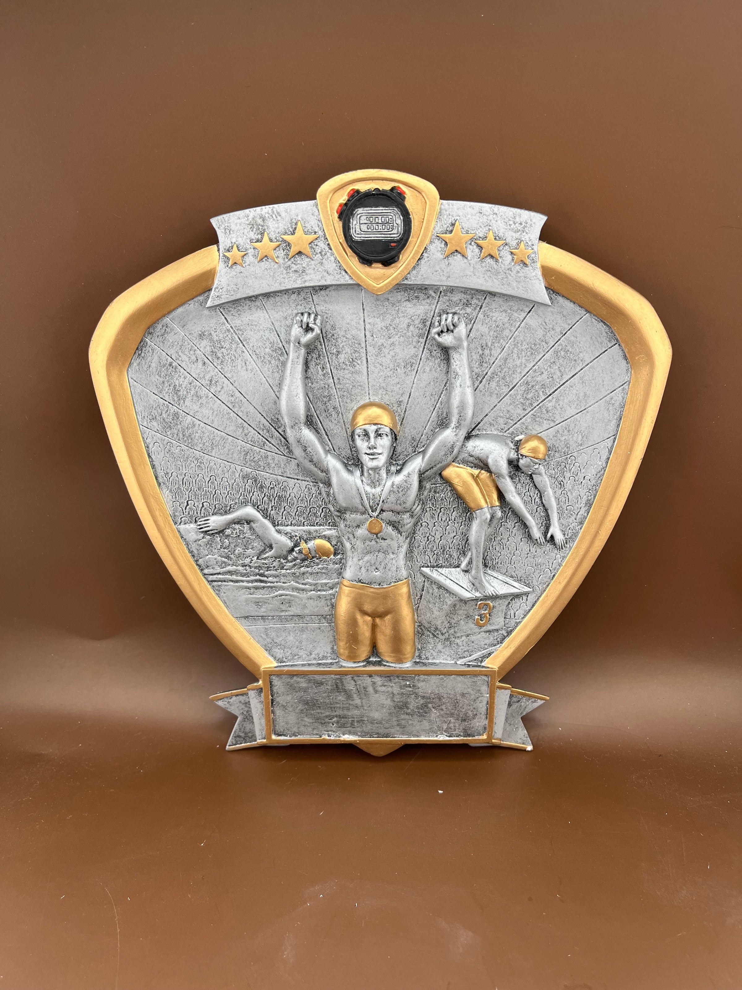 Male Swimmer 8" Shield Resin Trophy - view 4