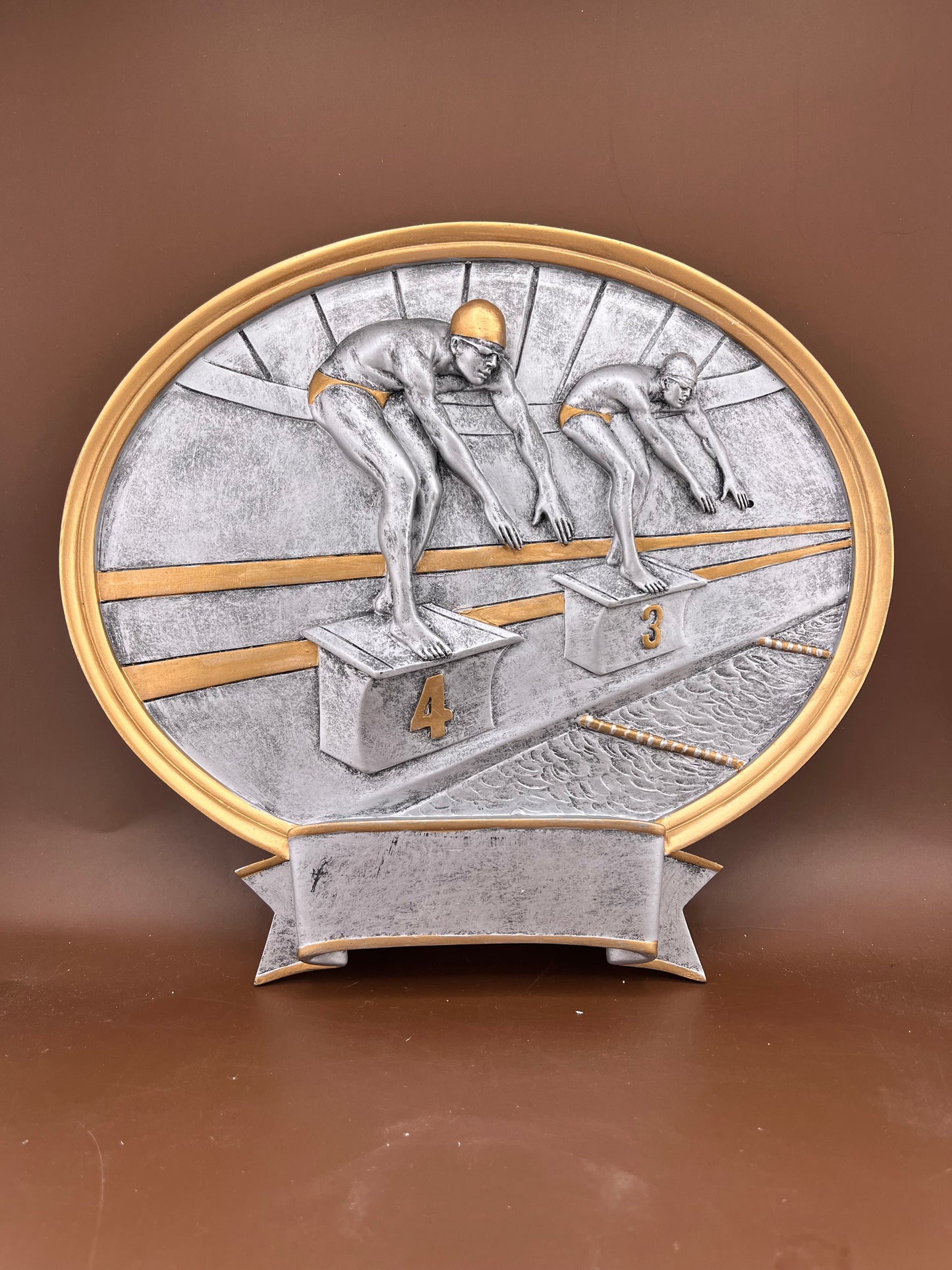 Male Swimmer Oval Resin Trophy