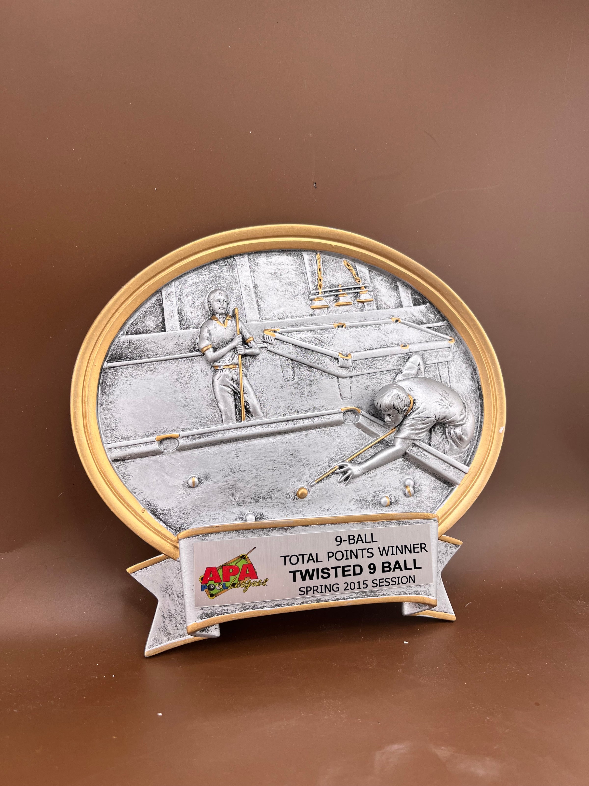 Male Pool Player Oval Resin Trophy - view 2