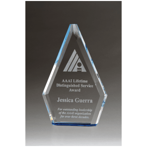 Flame Series Clear Crystal Award with Blue Accen ted Bottom