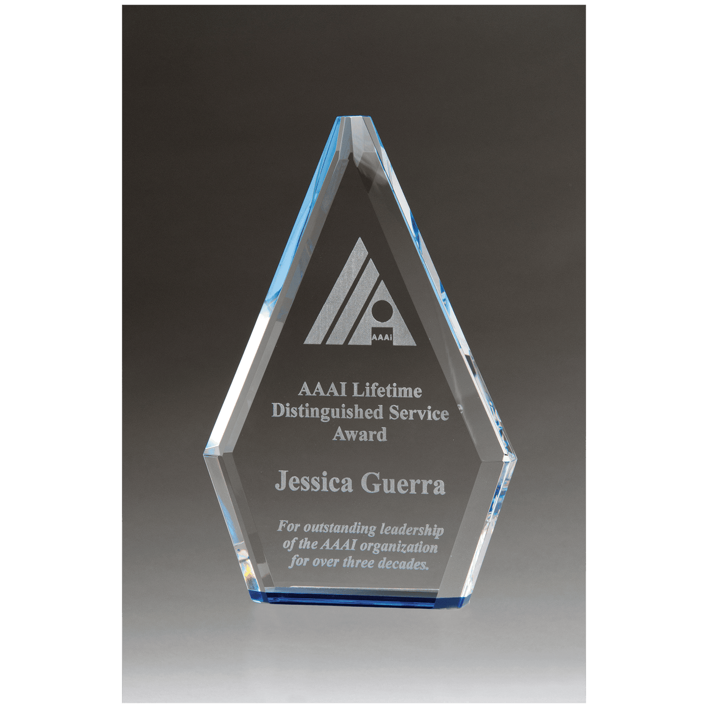 Flame Series Clear 5.875" x 9" Crystal Award with Blue Accented Bottom