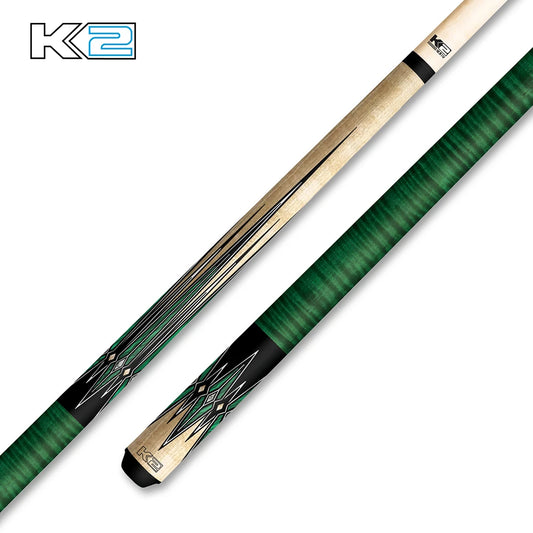 K2 KL180 Wrapless Gloss Cue with Birdeye & Green/Black Points Design