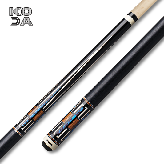 Koda Cue Stick - Black with Blue Recon Overlay, Irish Linen wrap, & Maple Shaft