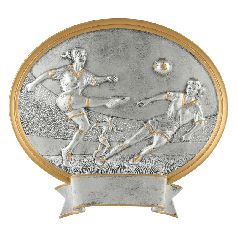 OVAL LEGEND RESIN, SOCCER FEMALE - 8 1/2" X 8" - view 2