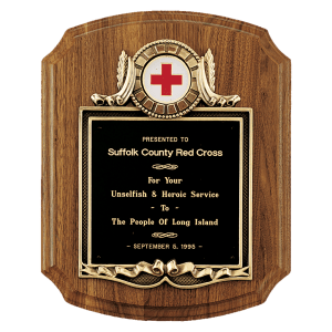 American Walnut Plaque with Gold Border Decorative Frame with 2" Insert Holder, Laserable Black Brass Plate - Witney Series