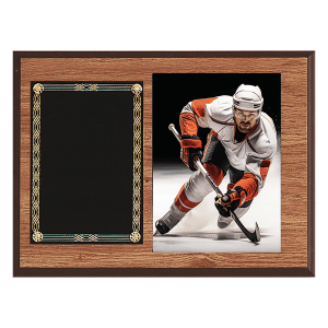 American Oak Finish Photo Plaque with Black Brass Plates-Photo Size 5" x 7"