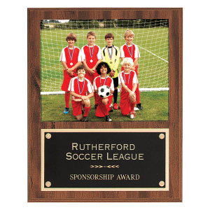 American Walnut Finish Photo Plaque with Black Brass Plate-Holds 8" x 10" Photo