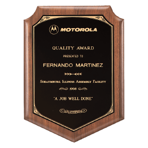 American Walnut Plaque with Gold Border Laserable Black Brass Plate