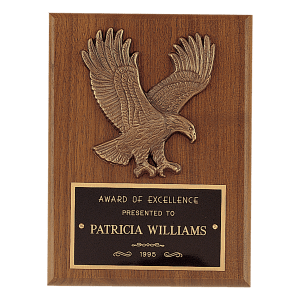 Sculptured Relief Eagle Casting and Laser Engravable Black Plate on an American Walnut Plaque