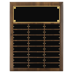 American Walnut 12 Plate Perpetual Plaque with Black Brass Plates