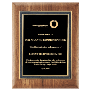 American Walnut Plaque with Black/Gold Florentine Border Textured