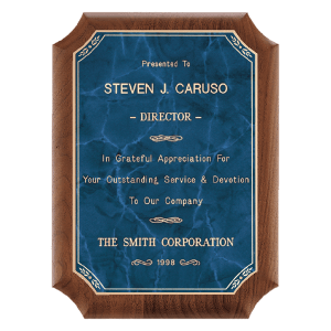 American Walnut Plaque with Gold Border Sapphire Marble