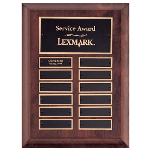 Airflyte Cherry Finish Perpetual Plaque with 12 Gold Border Black Laserable Brass Perpetual Plates