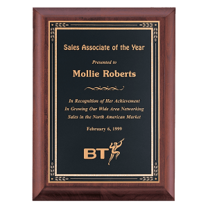 Hand Rubbed Cherry Finish Plaque with Black Gold Florentine Border