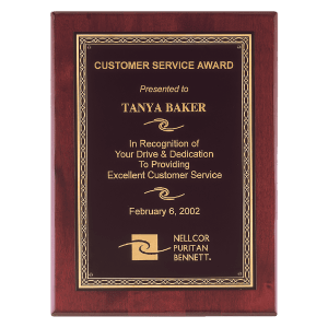 Airflyte Premium Rosewood Piano Finish Plaque with Gold Florentine Border