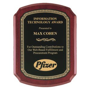 Airflyte Rosewood Piano Finish Plaque with Back Florentine Gold Border