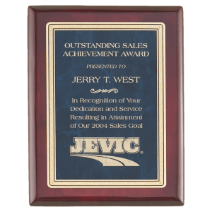 Rosewood Piano Finish Plaque with a Sapphire Marble/Gold Florentine Design