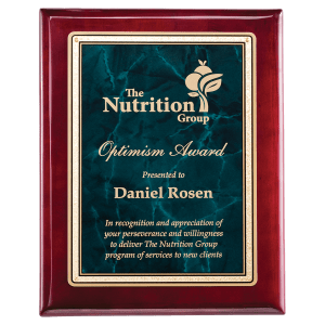 Rosewood Piano Finish Plaque with Emerald Marble/Gold Florentine Design
