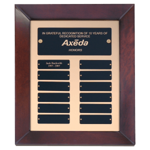 Airflyte Cherry Finish Frame Perpetual Plaque with Gold Metal Background and 12 Laserable Black Brass Plates