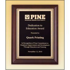 Hand Rubbed Cherry Finish Plaque with Gold Florentine Border Black LaserFX Plate