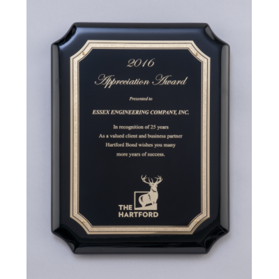 High Gloss Black Stained Plaque with Gold Florentine Plate