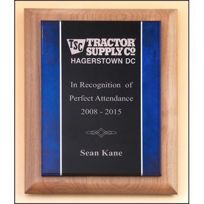 Acrylic Plate w/ Blue Border on Natural Alder Wood Plaque