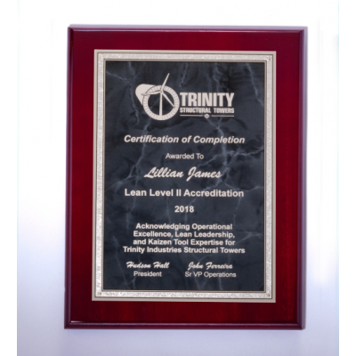 Gray Marble w/ Silver Florentine Border on Rosewood High Luster Plaque