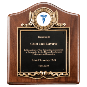 American Walnut Plaque with Gold Border Decorative Frame with 2" Insert Holder, Laserable Black Brass Plate- Witney Series