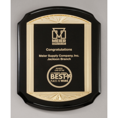 Black High Gloss Plaque with Metal Gold Sunburst Frame Casting
