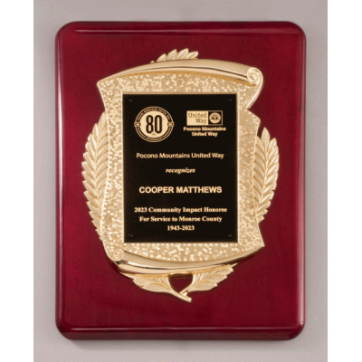 Rosewood Piano Finish Plaque with Gold Finished Casting