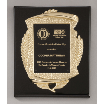 Black Finish Plaque with Metal Gold Scroll Frame Casting