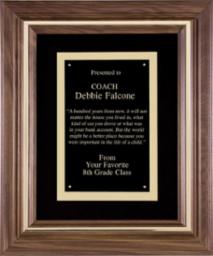 Genuine Walnut Frame Gold Inlay Plaque, Black Velour, Black Engraving Plate