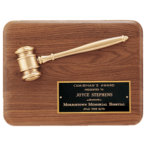 Walnut Plaque with Antique Bronze Half Gavel