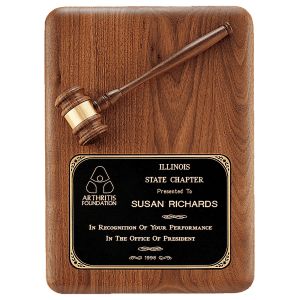 1" x 15" Walnut Plaque with Walnut Gavel, Gavel Band and Laserable Black Brass Plate