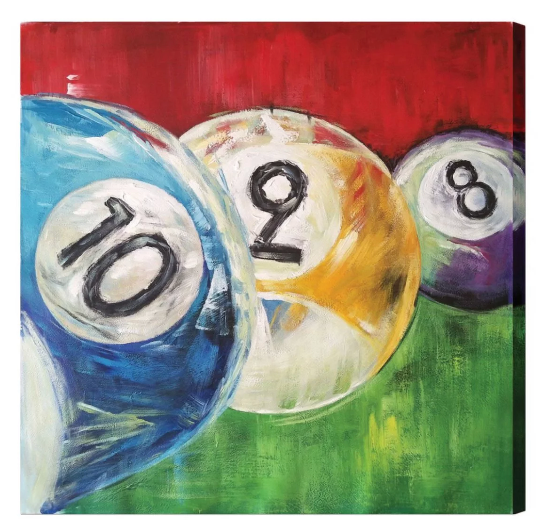 8, 9, & 10 Ball In a Row Oil Canvas Painting