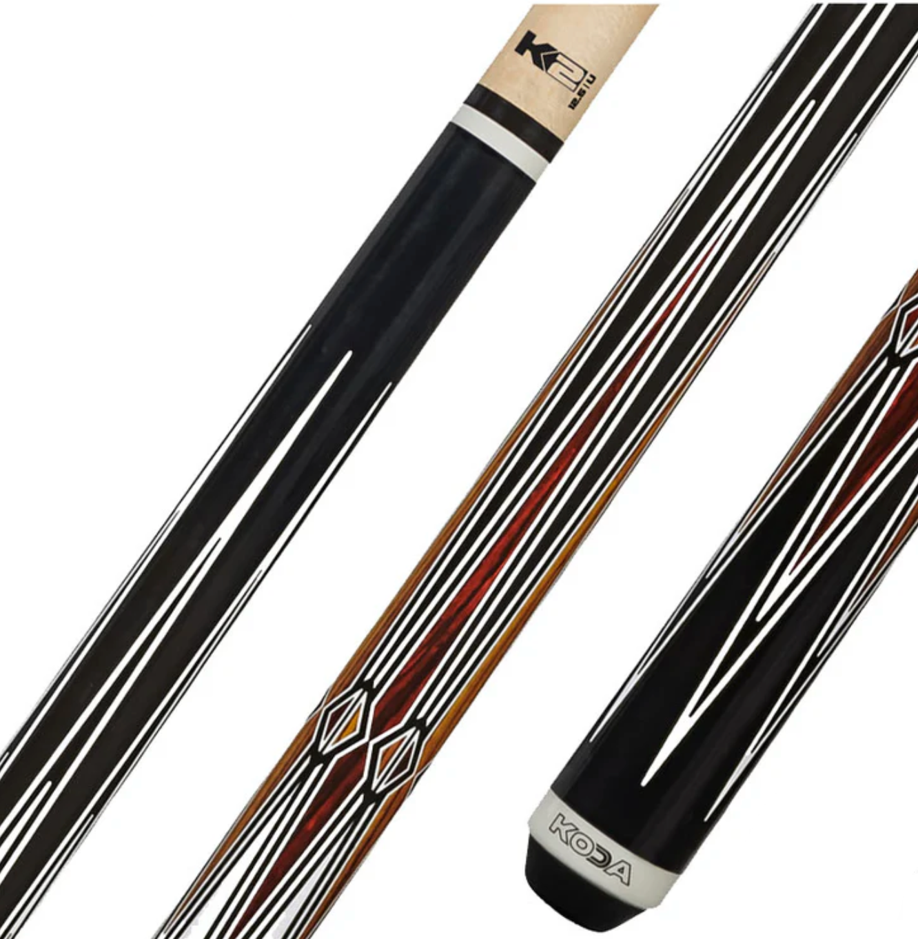 K2 Cue Gloss Black, Cocobolo Points W/Wrapless White Wrap