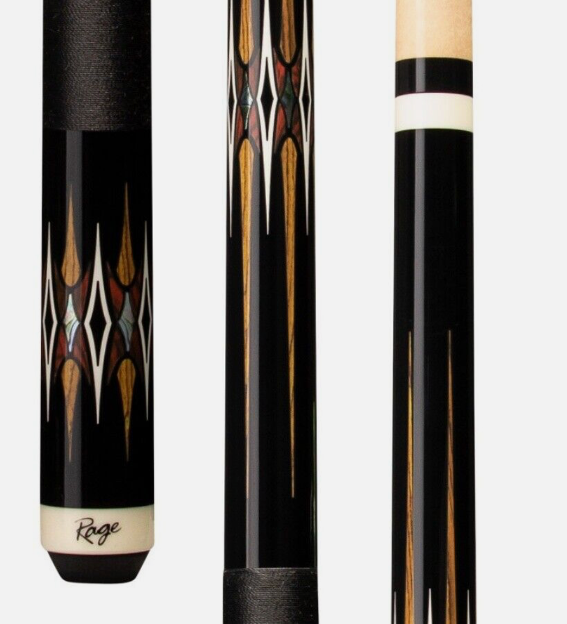 Hidden Shadows Cue - Black with Bocote, Cocobolo/Mother-of-Pearl Graphic, Black Nylon Wrap