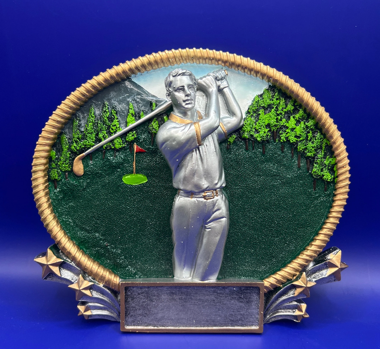 3D Golf Player Oval Resin Plate