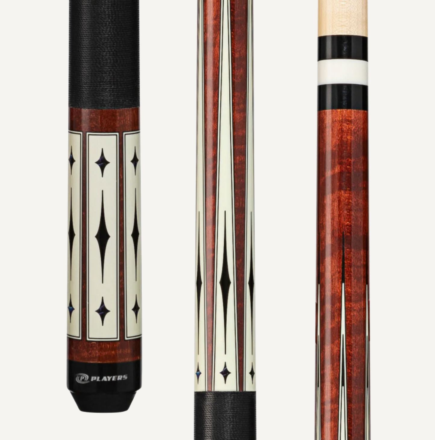 Players Curly Maple & White/Blue Diamond Cue With Black Linen Wrap