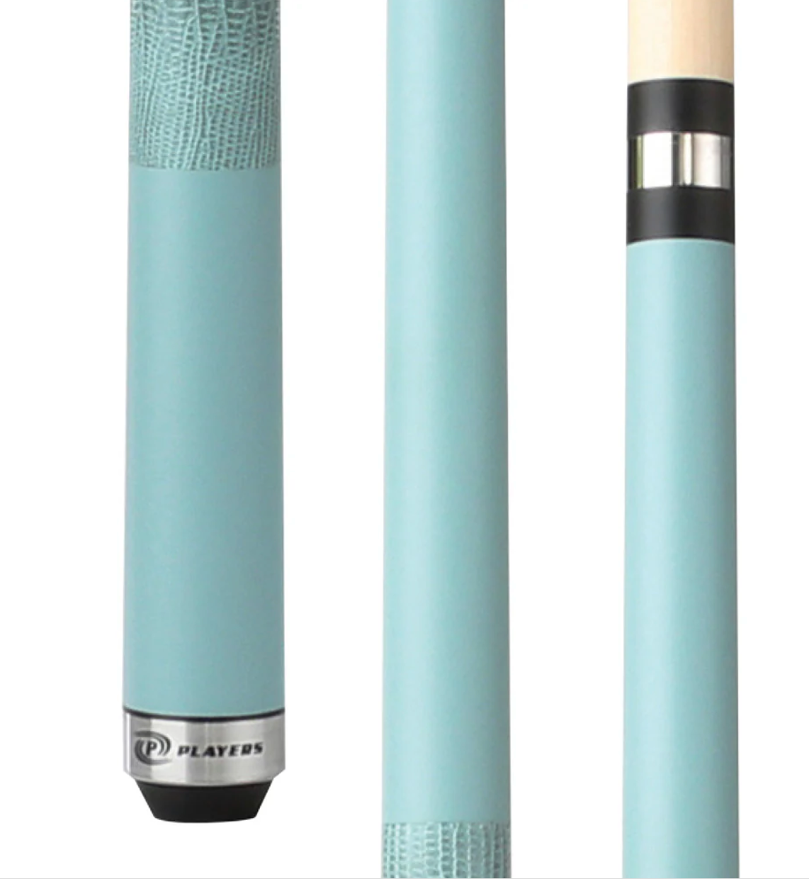 Players Sky Blue Matte Cue with Embossed Leather Wrap