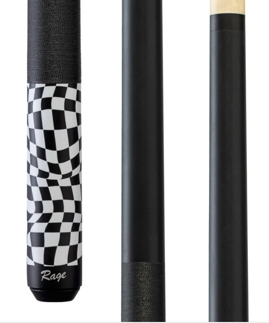 Rage Black Checker Flag Cue with Black Linen Wrap
