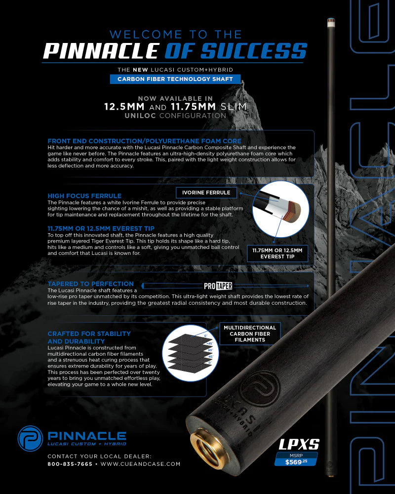 Lucasi Pinnacle Midnight Black with 2-stripe Cocobolo and silver crush, pinnacle shaft - view 5
