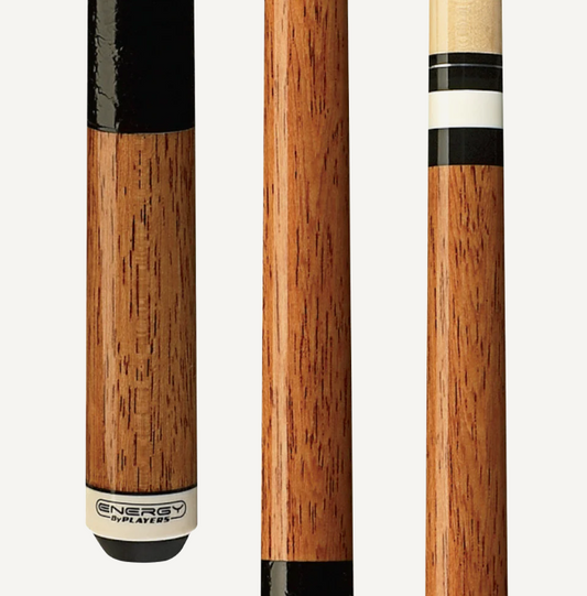Players Energy 52" Midnight Black w/Antique Stained & Floating Pts. Design w/Black Linen Wrap Cue Stick